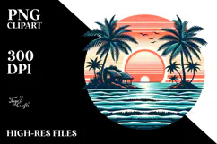 Retro Tropical Island Sunset PNG Product Image 2