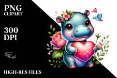 Baby Hippo Holding Heart PNG Product Image 2