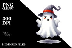 Funny Halloween Ghost Watercolor Clipart Product Image 1