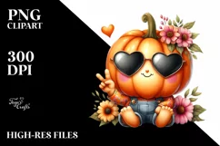 Cute Pumpkin with Sunglasses | Watercolor Clipart Product Image 3