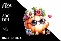 Cute Pumpkin with Sunglasses | Watercolor Clipart Product Image 1