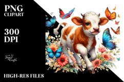 Cow Chasing Butterflies, Playful PNG Product Image 3