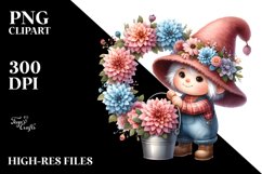 Cute Baby Gnome with Dahlia Floral Frame PNG Product Image 2