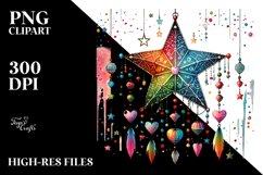 Colorful Adorned Star Hearts PNG Product Image 2