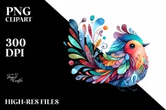 Colorful Watercolor Whimsical Bird Clipart Product Image 1