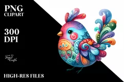 Colorful Watercolor Whimsical Bird Clipart Product Image 1