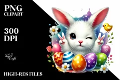 Colorful Bunny Winking PNG Product Image 2