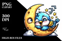 Cute Goldfinch Napping on Moon | Sublimation | Clipart Product Image 3