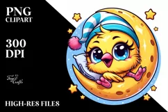 Cute Goldfinch Napping on Moon | Sublimation | Clipart Product Image 1