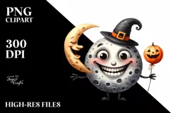 Funny Halloween Moon Watercolor Clipart Product Image 1