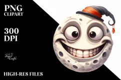 Funny Halloween Moon Watercolor Clipart Product Image 3