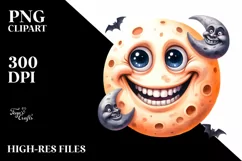 Funny Halloween Moon Watercolor Clipart Product Image 1