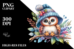 Vibrant Baby Owl Watercolor Clipart Product Image 2
