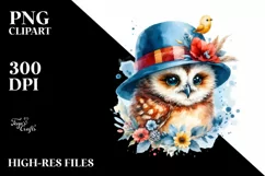 Vibrant Baby Owl Watercolor Clipart Product Image 1