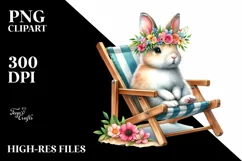 Watercolor Young Rabbit with Flowers on Beach Chair | Product Image 3