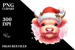 Pink Highland Cow with Santa Hat, PNG Product Image 2