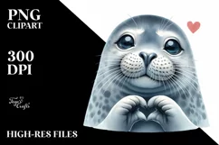 Funny Cute Seal Portrait Doing Love Sign | Sublimation Product Image 1