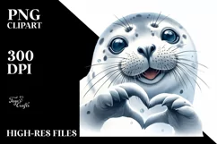 Cute Seal Love Sign Watercolor Clipart Product Image 1