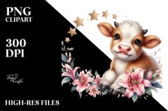 Watercolor Baby Highland Cow, Smiling PNG Product Image 2