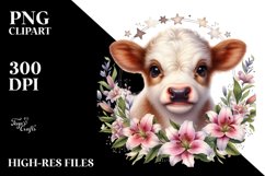 Watercolor Baby Highland Cow with Lily Floral Frame, Product Image 2