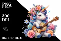 Baby Unicorn with Spanish Guitar PNG Product Image 3