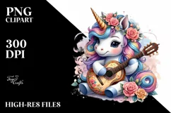 Baby Unicorn with Spanish Guitar, Fun PNG Product Image 3