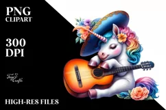 Baby Unicorn with Spanish Guitar, Fun PNG Product Image 3