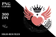 Colorful Wings Crown Heart PNG Product Image 2