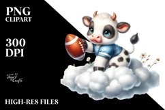 Baby Cow American Football Watercolor Clipart Product Image 1