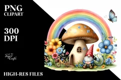 Colorful Gnome House with Rainbow and Flowers | Clipart Product Image 3