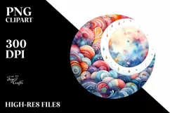 colorful Watercolor Wimsical Moon | Sublimation, Clipart Product Image 3