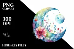 colorful Watercolor Wimsical Moon | Sublimation, Clipart Product Image 3