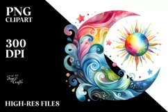 colorful Watercolor Wimsical Moon | Sublimation, Clipart Product Image 1