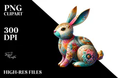 Wood Bunny with Golden Insertions PNG Product Image 2