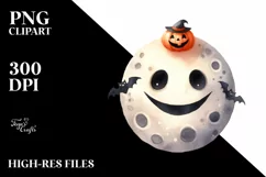 Funny Watercolor Halloween Moon Clipart Product Image 1