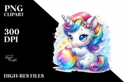 Baby Unicorn with Magic Orb, Playful PNG Product Image 1
