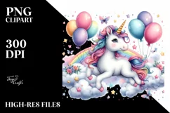 Whimsical Baby Unicorn with Balloons Product Image 1