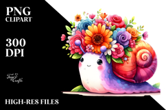 Vibrant Flower Crown Snail Clipart Product Image 2