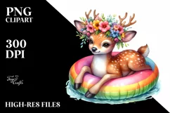 Watercolor Young Deer with Flowers Enjoying Water Float | Product Image 1