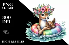 Watercolor Young Deer with Flowers Enjoying Water Float | Product Image 1
