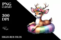 Watercolor Young Deer with Flowers Enjoying Water Float | Product Image 1