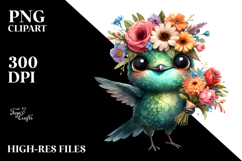 Hummingbird with Flower Bouquet, Transparent PNG Product Image 2