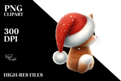 Cute Watercolor Cat with Christmas Decorations PNG Product Image 2