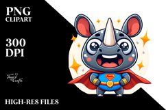 Goofy Cartoon Rhino with Superhero Cape PNG Product Image 2