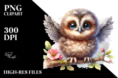 Baby Owl in Watercolor PNG Product Image 2