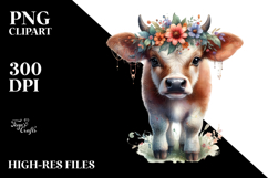 Adorned Baby Cow in Watercolor PNG Product Image 2