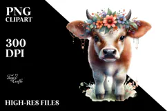 Adorned Baby Cow in Watercolor PNG Product Image 2