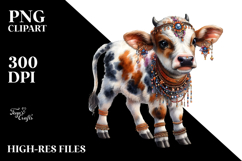 Adorned Baby Cow in Watercolor PNG Product Image 2