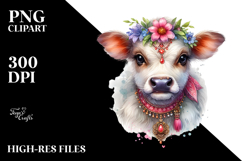 Adorned Baby Cow in Watercolor PNG Product Image 2