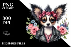 Papillon Punk Singer Watercolor Clipart Product Image 1